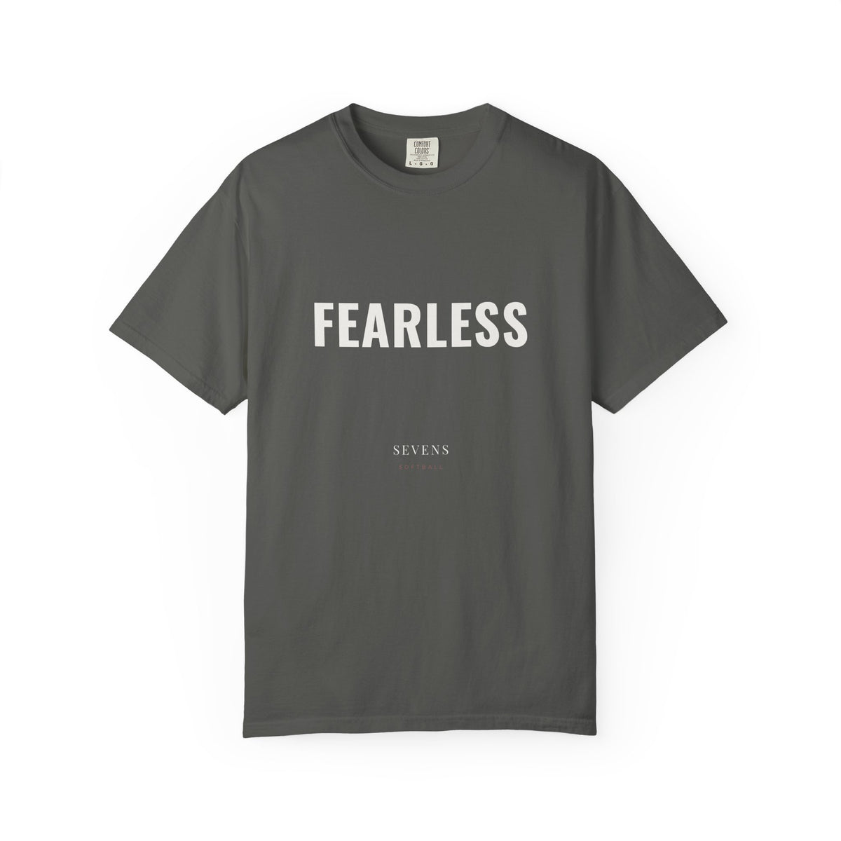 Fearless garment-dyed tee in Pepper — front view — by Sevens Softball
