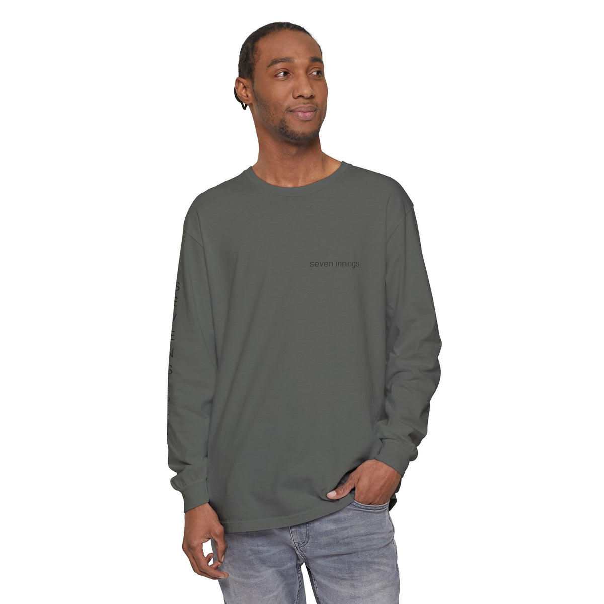 seven innings. Garment-Dyed Long Sleeve