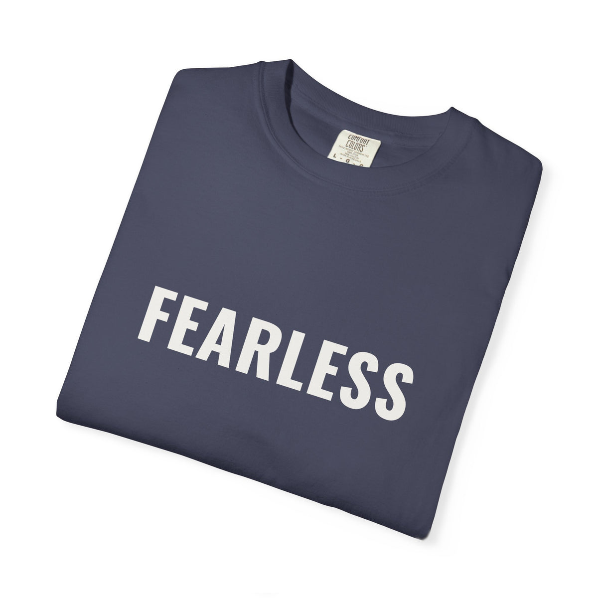 Fearless garment-dyed tee in Denim — folded detail — by Sevens Softball