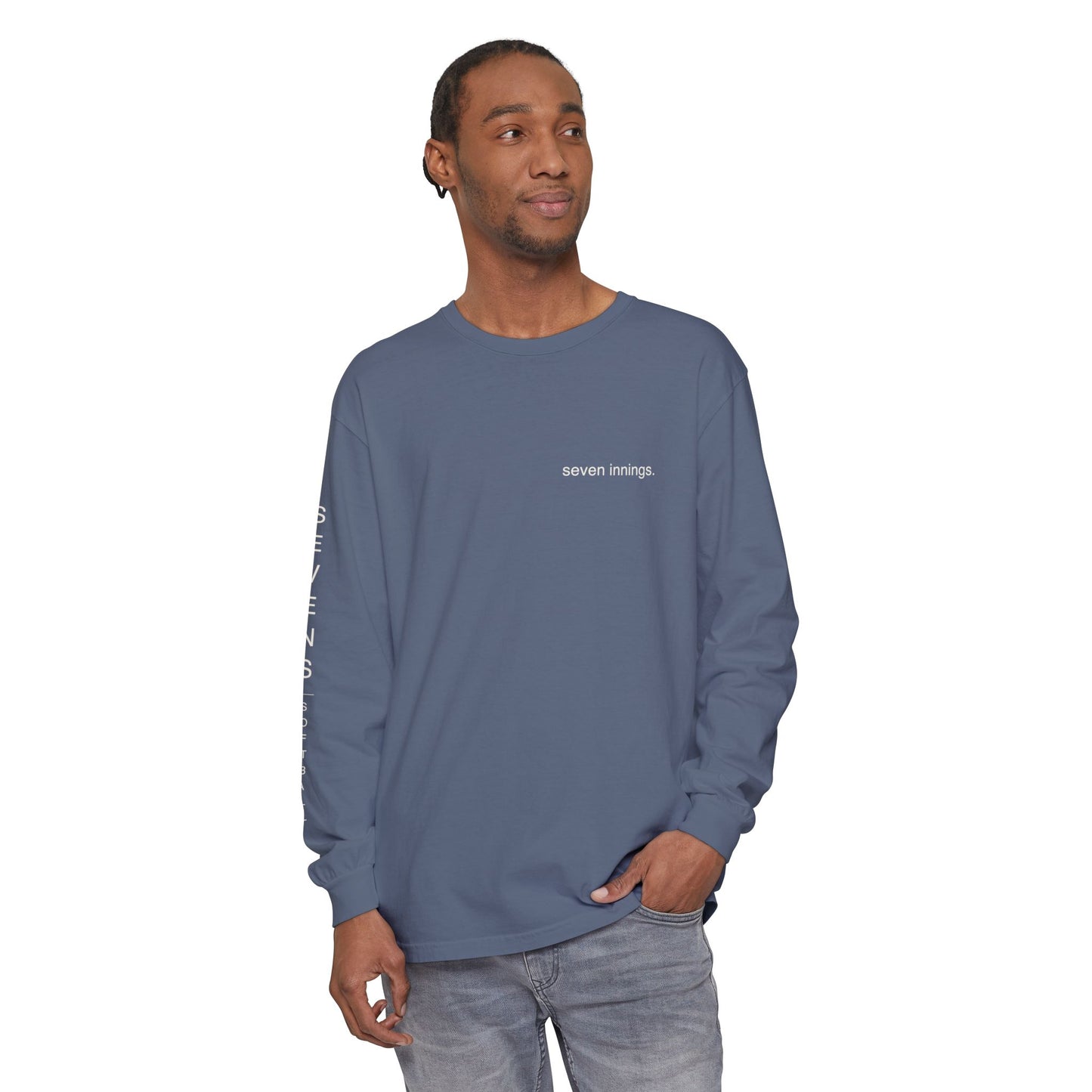 seven innings. Garment-Dyed Long Sleeve