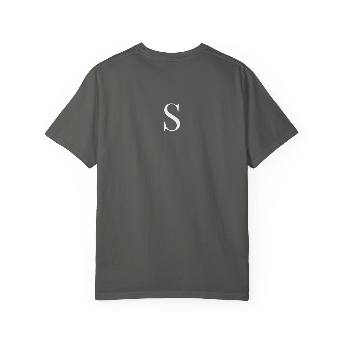All In garment-dyed tee in Pepper — back view — by Sevens Softball
